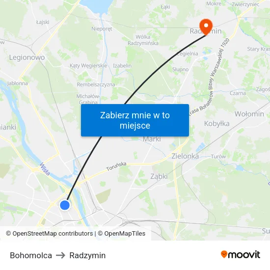 Bohomolca to Radzymin map