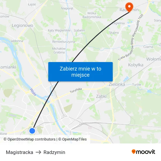 Magistracka to Radzymin map