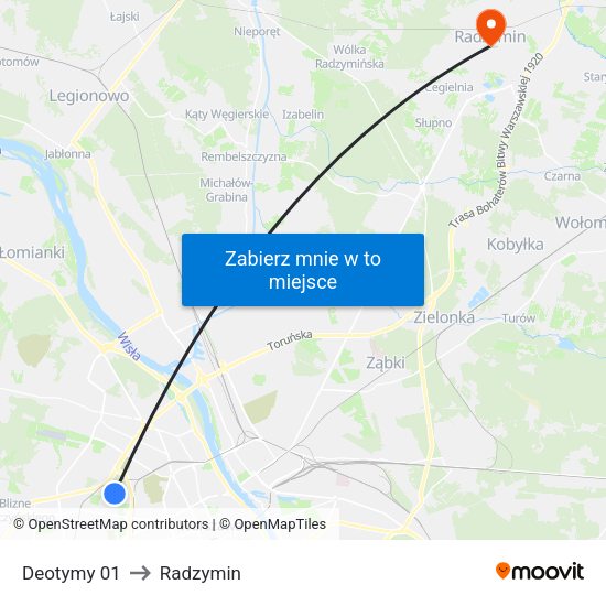 Deotymy to Radzymin map