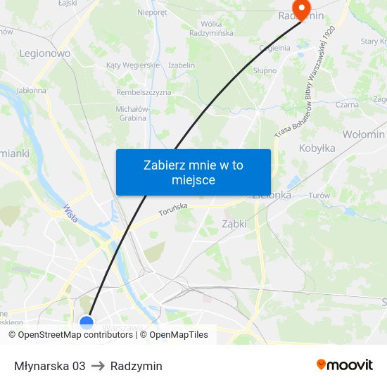 Młynarska to Radzymin map