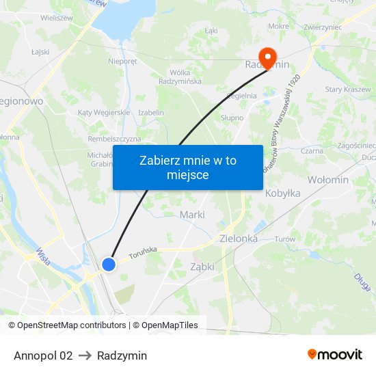 Annopol to Radzymin map