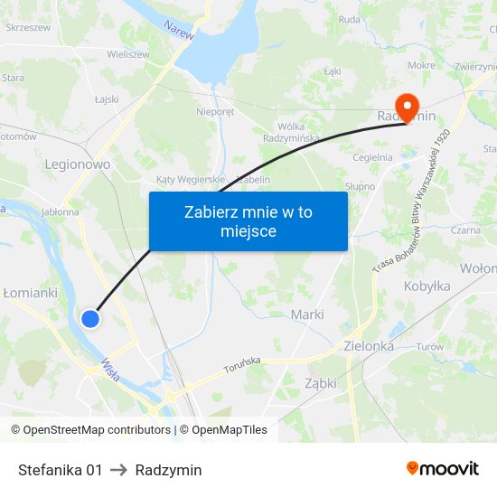 Stefanika to Radzymin map