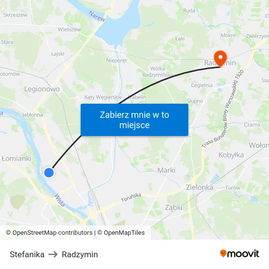 Stefanika to Radzymin map