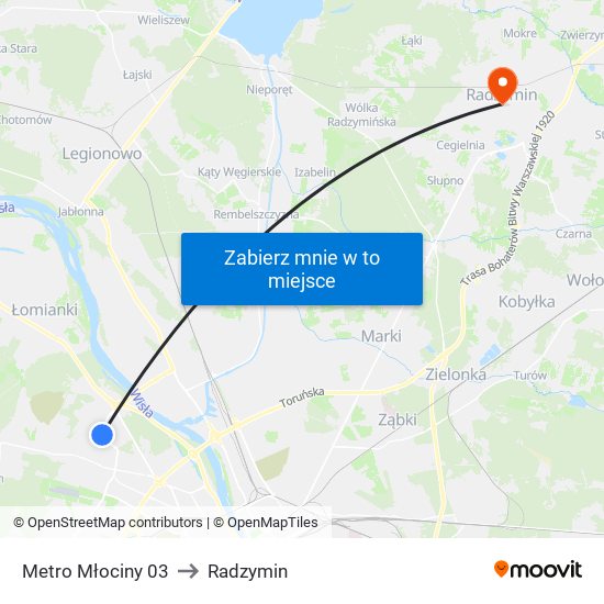 Metro Młociny 03 to Radzymin map