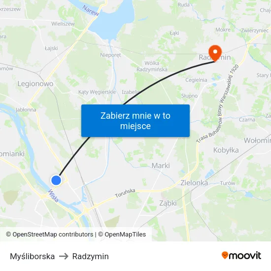 Myśliborska to Radzymin map