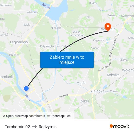 Tarchomin 02 to Radzymin map