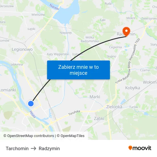 Tarchomin to Radzymin map