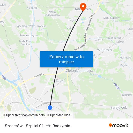 Szaserów - Szpital 01 to Radzymin map