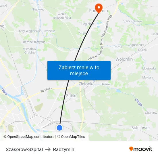 Szaserów - Szpital to Radzymin map