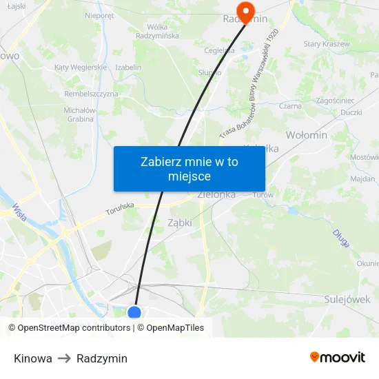 Kinowa to Radzymin map