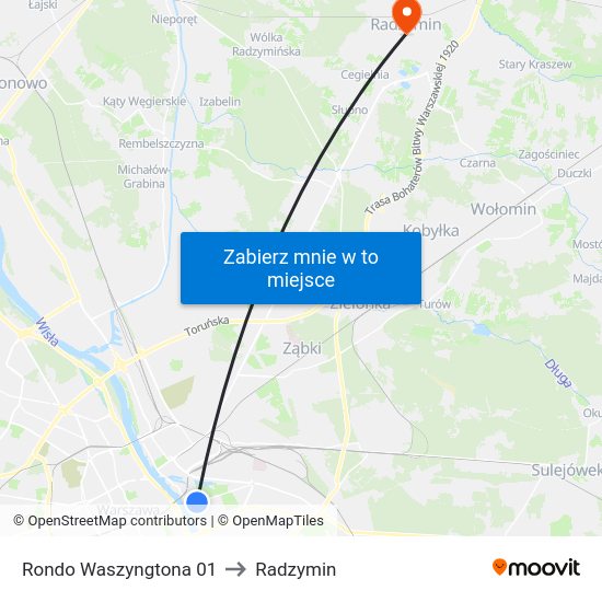 Rondo Waszyngtona to Radzymin map