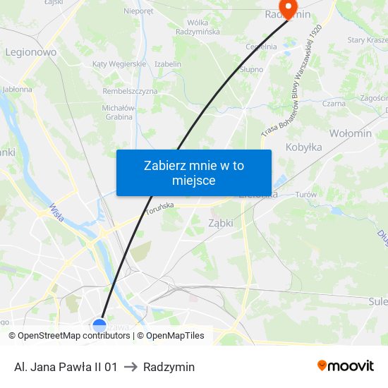 Al. Jana Pawła II 01 to Radzymin map