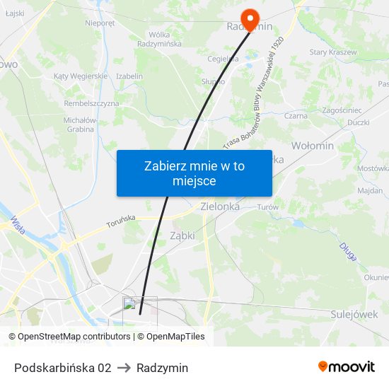 Podskarbińska 02 to Radzymin map