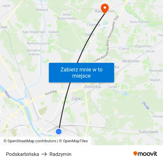 Podskarbińska to Radzymin map