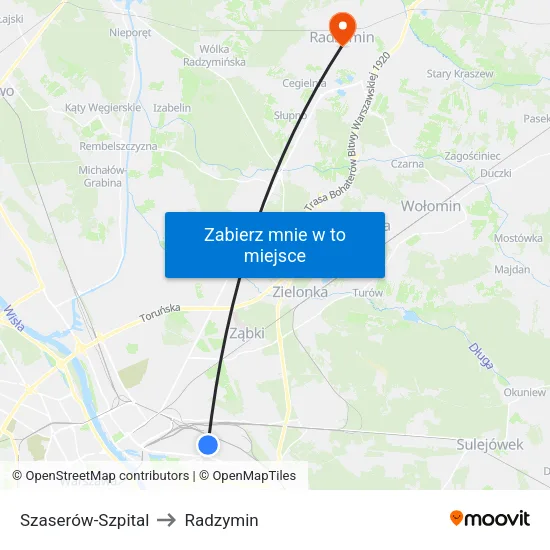 Szaserów - Szpital to Radzymin map