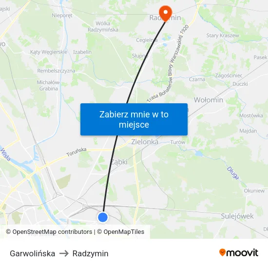 Garwolińska to Radzymin map