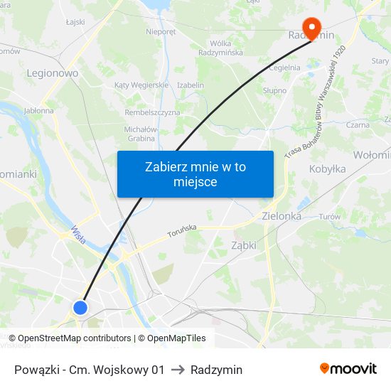 Powązki - Cm. Wojskowy 01 to Radzymin map