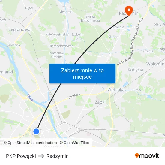 PKP Powązki to Radzymin map