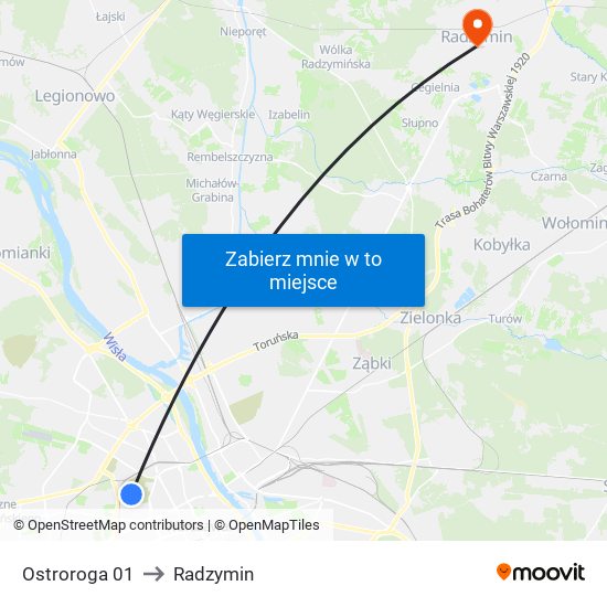 Ostroroga 01 to Radzymin map