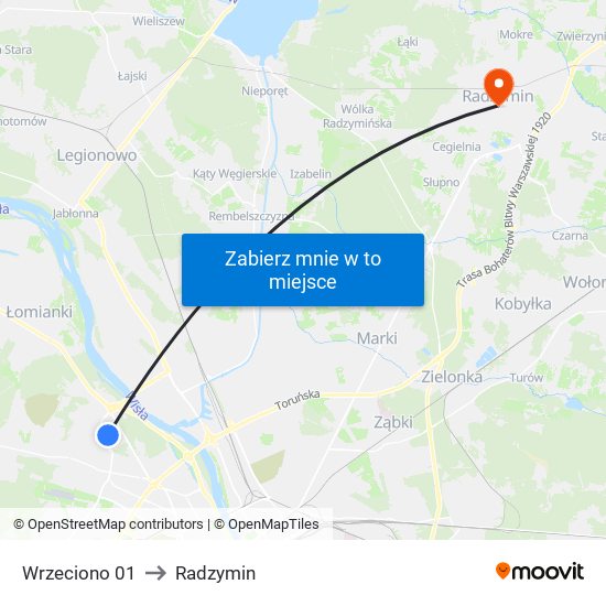 Wrzeciono 01 to Radzymin map