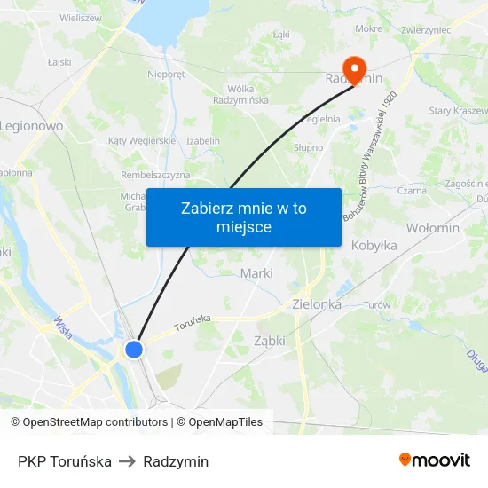 PKP Toruńska to Radzymin map