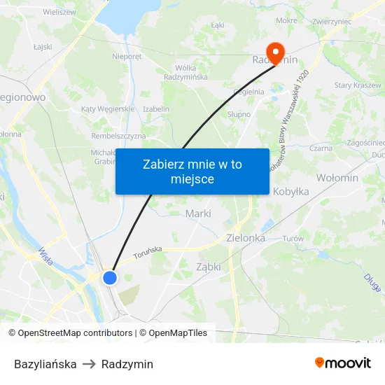 Bazyliańska to Radzymin map