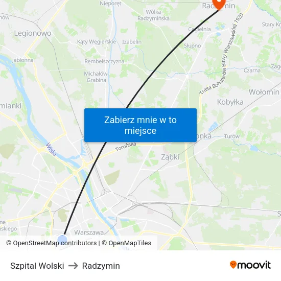 Szpital Wolski to Radzymin map