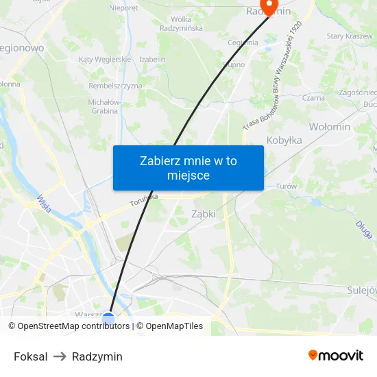 Foksal to Radzymin map
