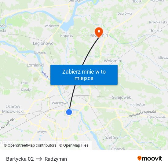 Bartycka 02 to Radzymin map