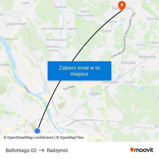 Bellottiego to Radzymin map