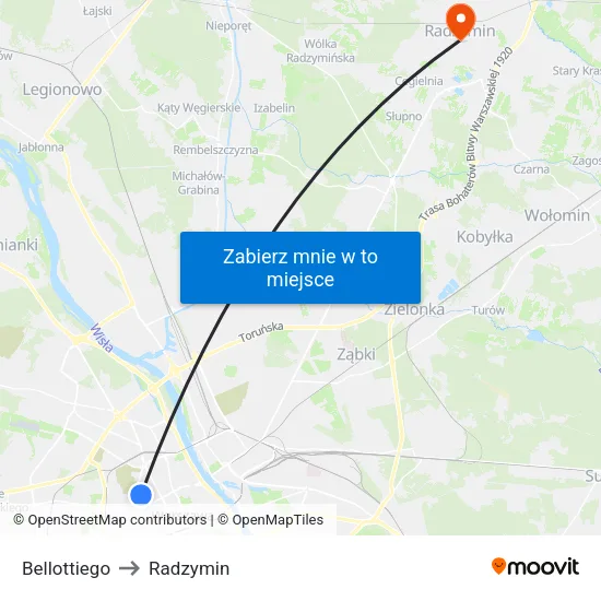 Bellottiego to Radzymin map