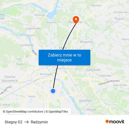 Stegny 02 to Radzymin map