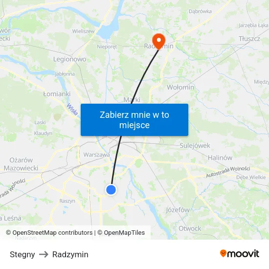 Stegny to Radzymin map