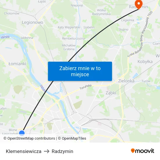 Klemensiewicza to Radzymin map