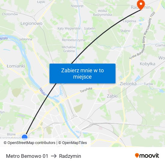 Metro Bemowo 01 to Radzymin map