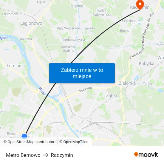 Metro Bemowo to Radzymin map