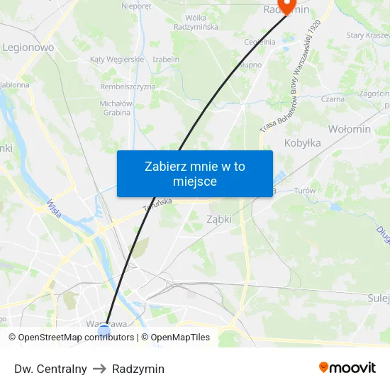 Dw. Centralny to Radzymin map