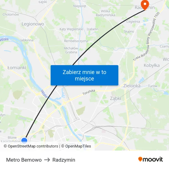 Metro Bemowo to Radzymin map