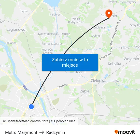 Metro Marymont to Radzymin map