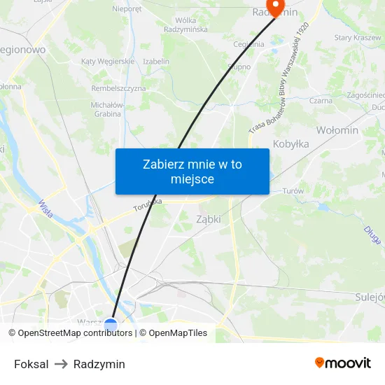 Foksal to Radzymin map