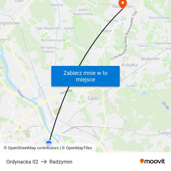 Ordynacka to Radzymin map