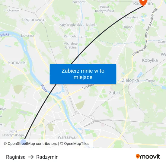 Raginisa to Radzymin map