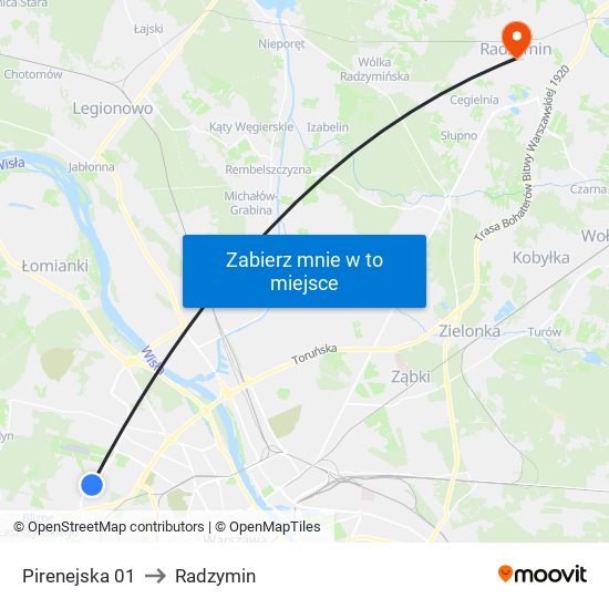 Pirenejska 01 to Radzymin map