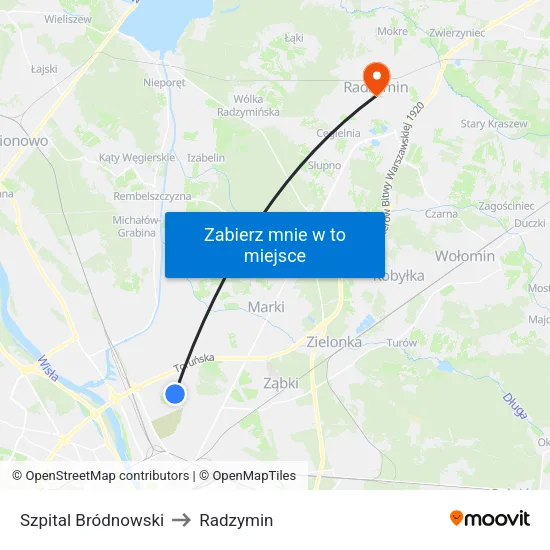 Szpital Bródnowski to Radzymin map
