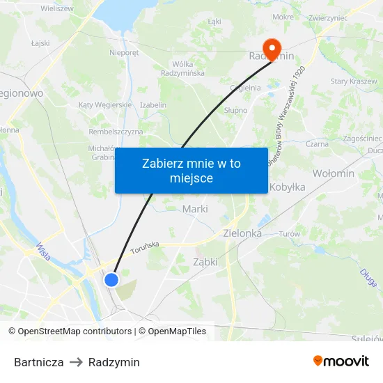 Bartnicza to Radzymin map