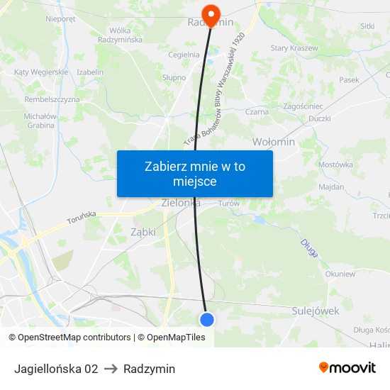 Jagiellońska 02 to Radzymin map