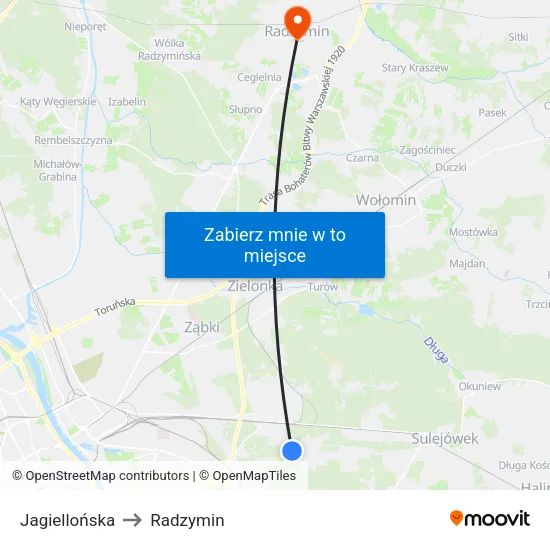 Jagiellońska to Radzymin map