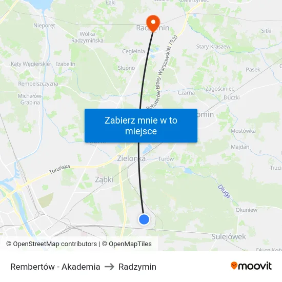 Rembertów - Akademia to Radzymin map