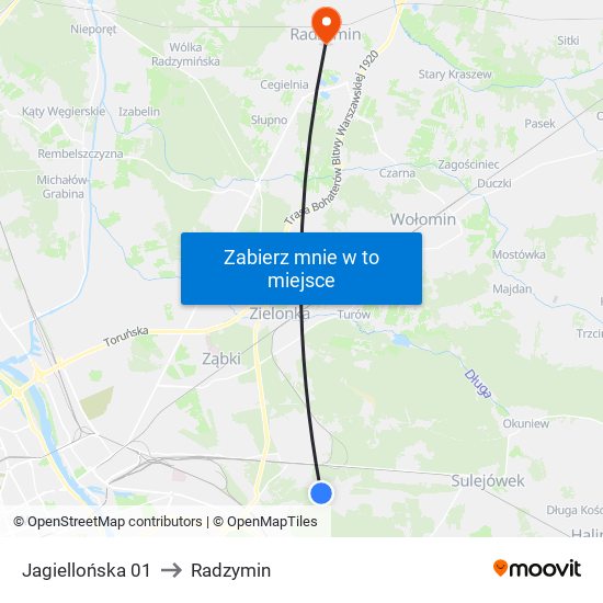 Jagiellońska 01 to Radzymin map