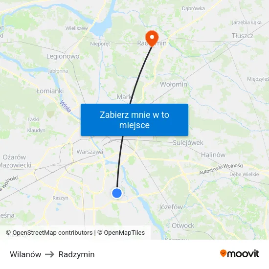 Wilanów to Radzymin map